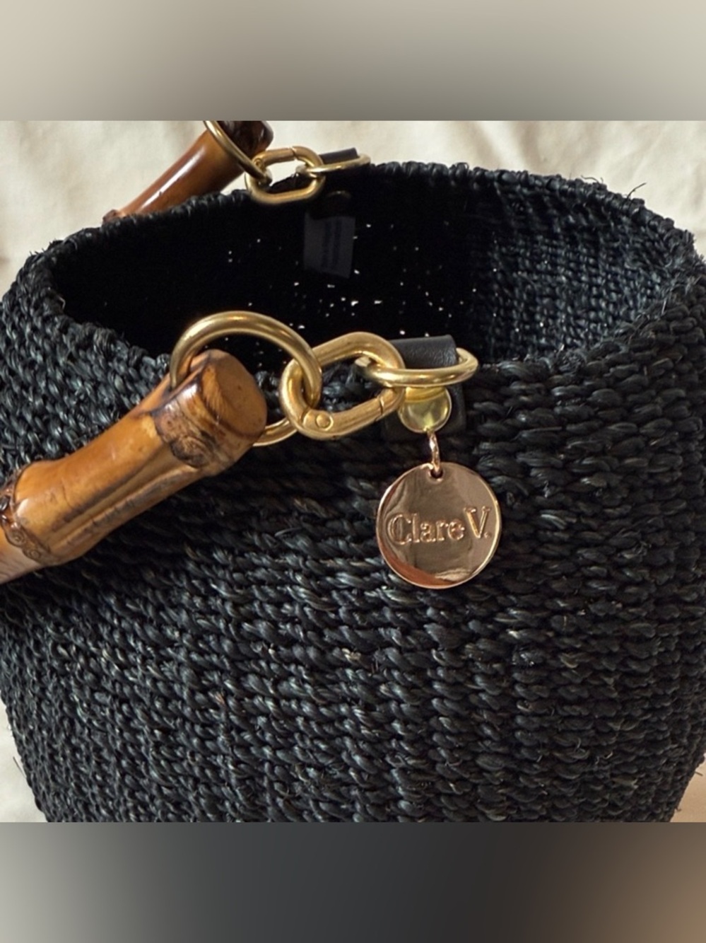 Clare V Black Pot De Miel Woven Bamboo-Handle Bucket Bag - Picture 2 of 3